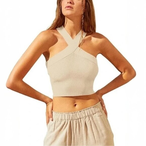 House of Harlow 1960 Ribbed Knit Cross Cross Halter Top size XS - Picture 1 of 7